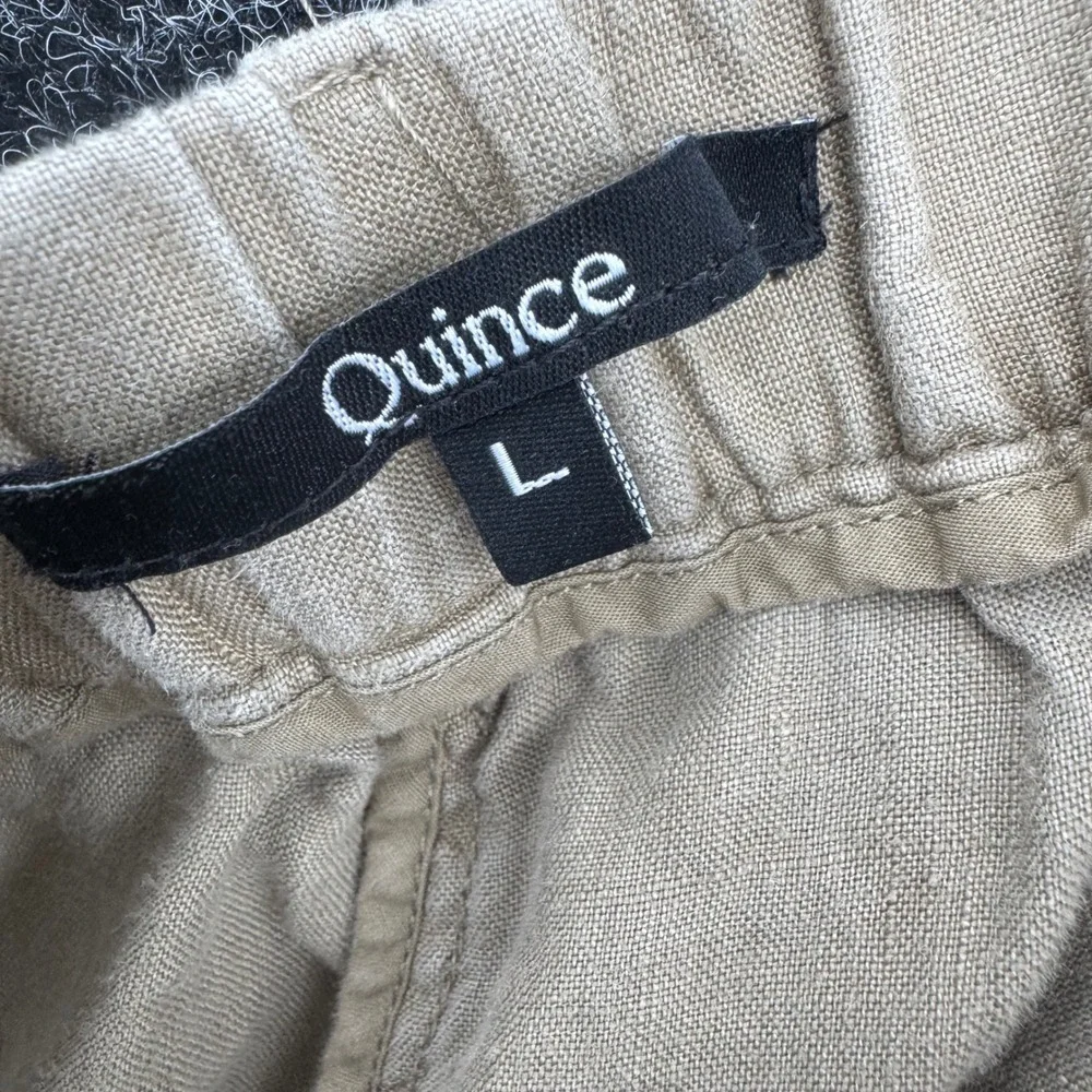Quince 100% European Linen Straight Leg Pants Tan Khaki Elastic Waist Womens L